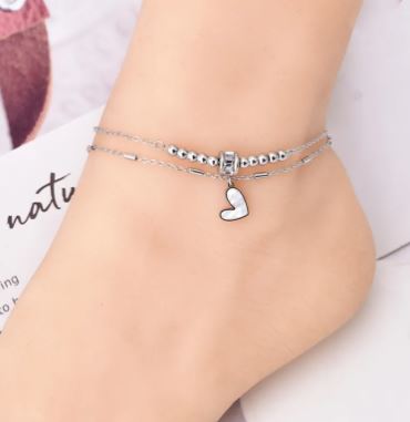 Jewelry with Heart-Shaped Rhinestone Anklet