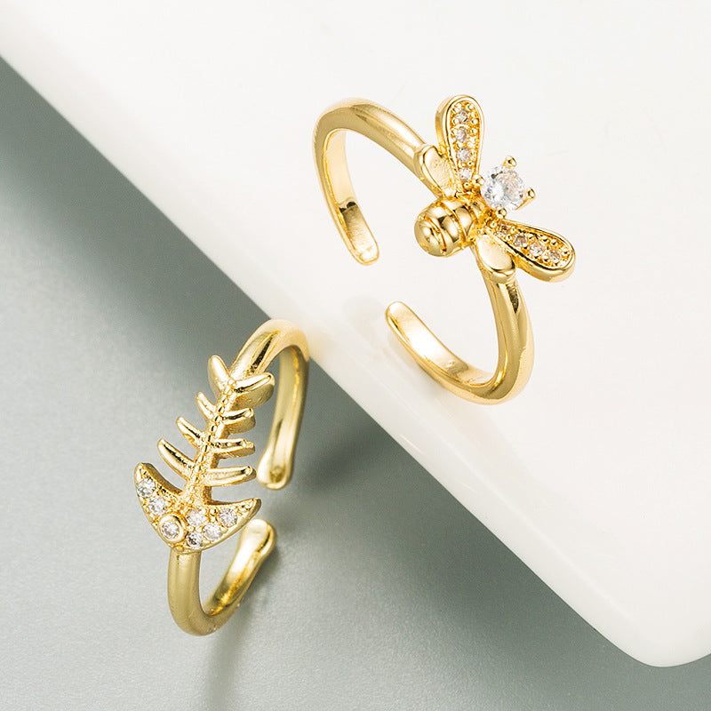 Golden Bee Fishbone Ring