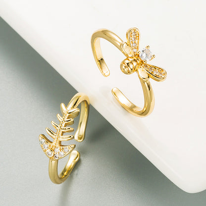 Golden Bee Fishbone Ring
