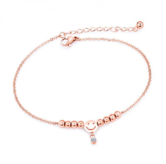 Smiley Face Beaded Anklet with Rhinestones