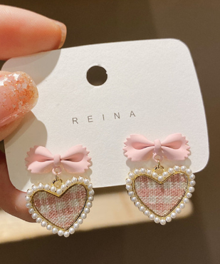 Checked Heart Bow Earrings
