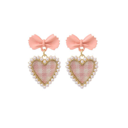 Checked Heart Bow Earrings
