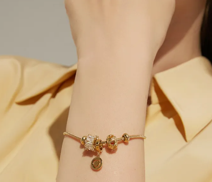 Close-up view of the Titanium Steel Zircon Flower bracelet showcasing the floral design.