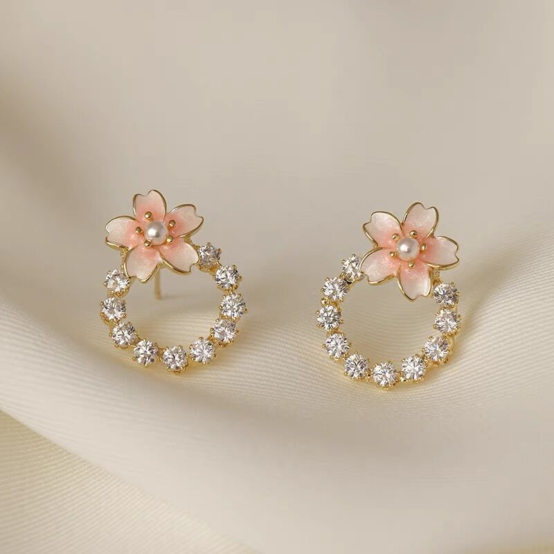 Pink Cherry Blossom Stud Earrings
