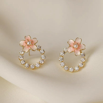Pink Cherry Blossom Stud Earrings