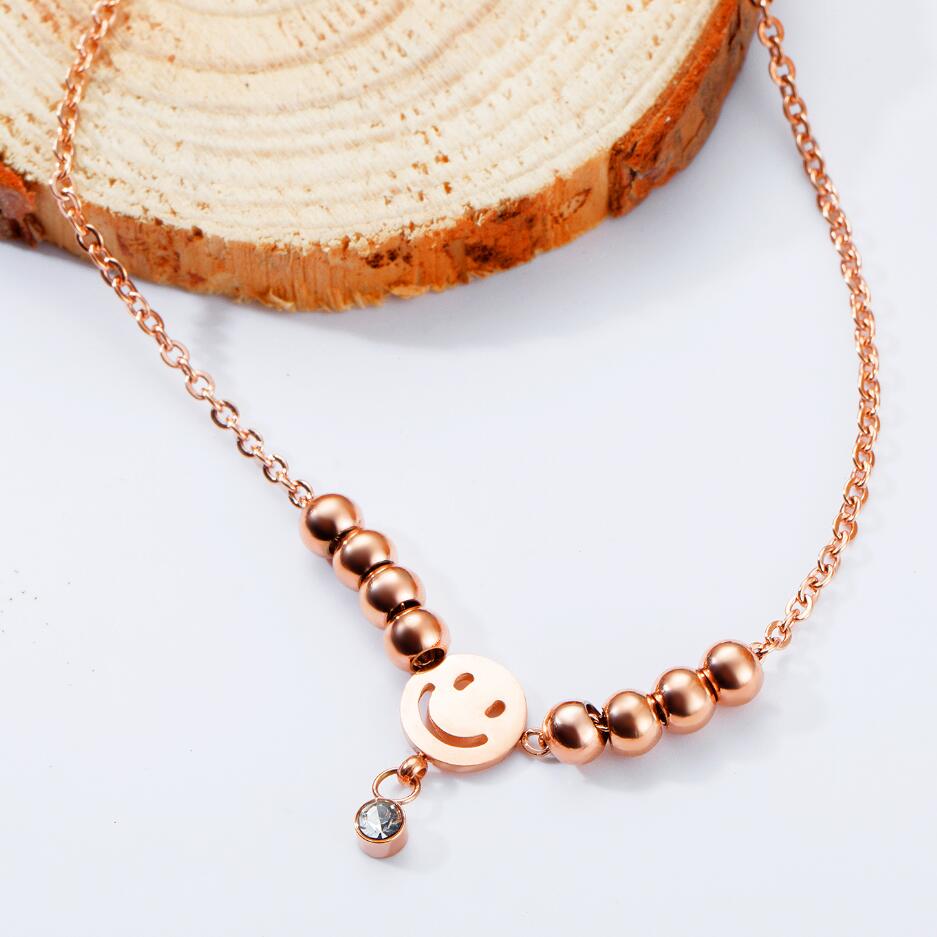 Smiley Face Beaded Anklet with Rhinestones