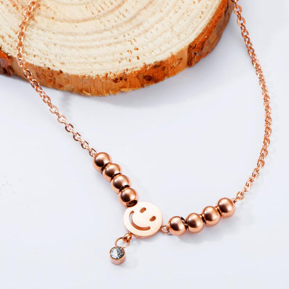 Smiley Face Beaded Anklet with Rhinestones