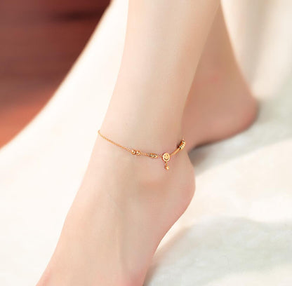 Smiley Face Beaded Anklet with Rhinestones
