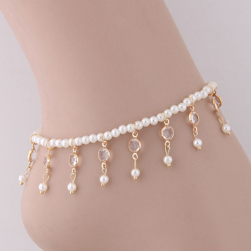 Elegant Silver Pearl Tassel Anklet and Pearl Anklet showcasing the high-quality alloy finish.