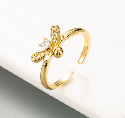 Golden Bee Fishbone Ring