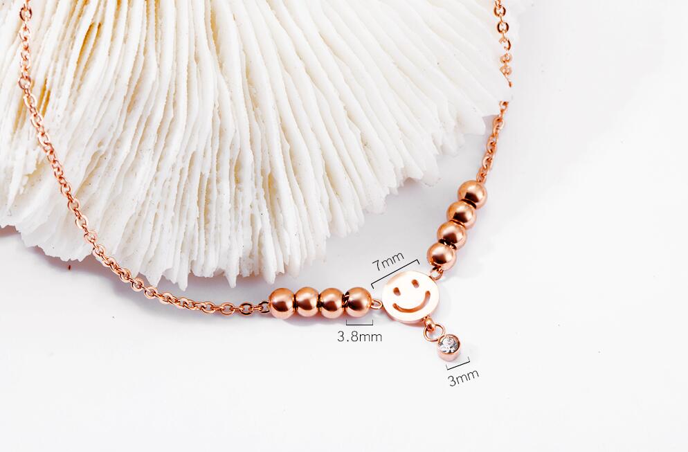 Smiley Face Beaded Anklet with Rhinestones